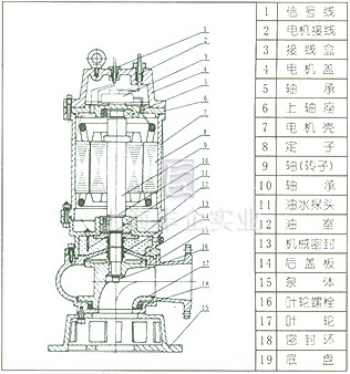 QW型无堵塞潜水排污泵 结构图