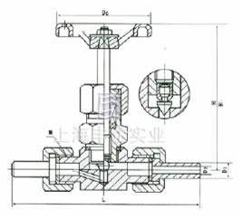 J21/3W-1.6/32P型外螺纹针型阀（带接管） 外形尺寸图